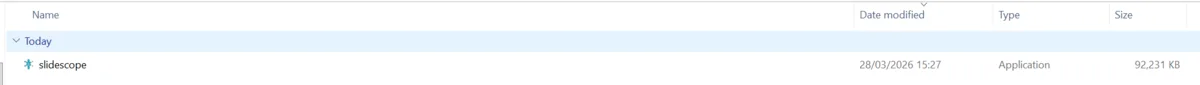 Downloaded SlideScope file shown in the browser download bar.